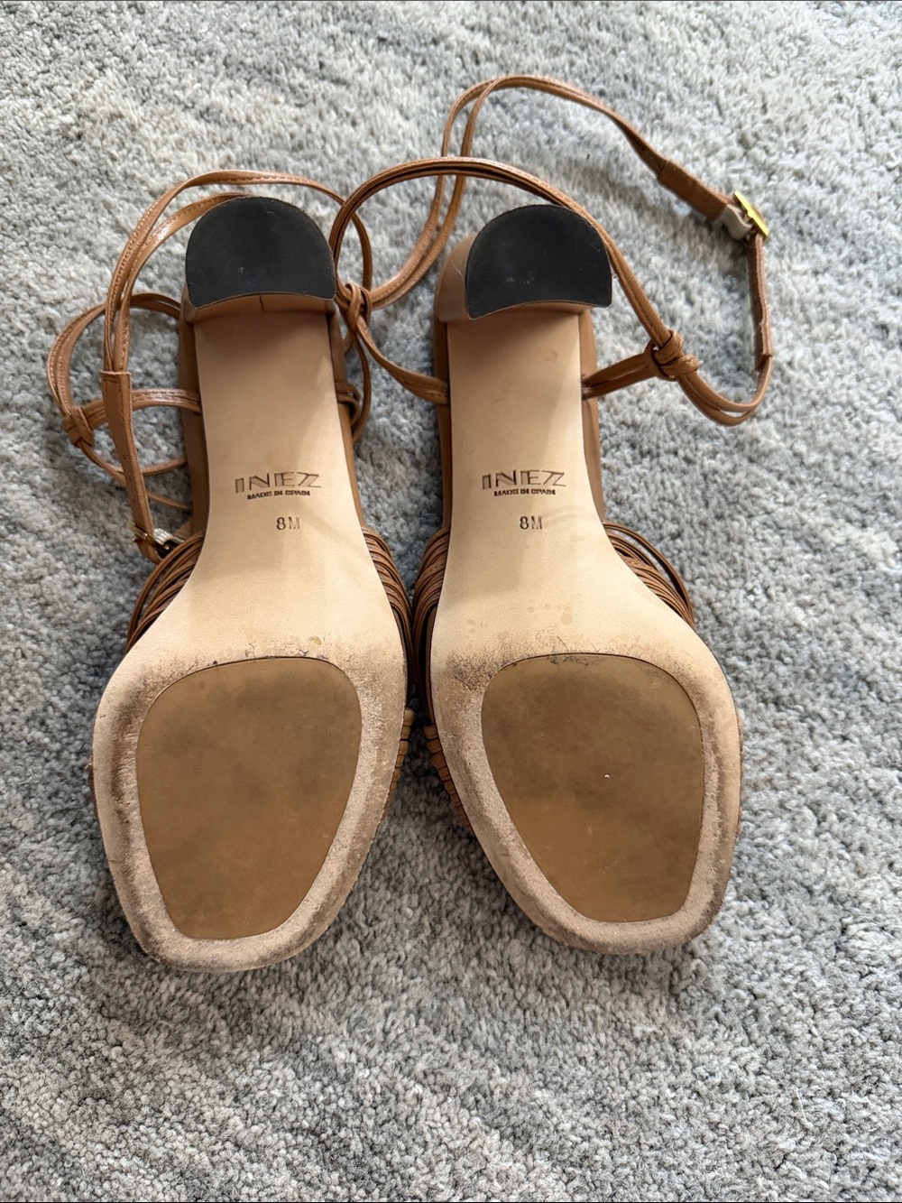 Inez Aurelia Women's Tan Strappy Block Heel Sandals - Picture 4 of 5